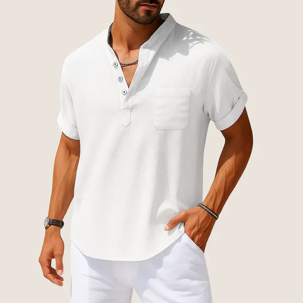 Oxel Wear Summer Shirt – Casual Stand Collar in Linen & Cotton