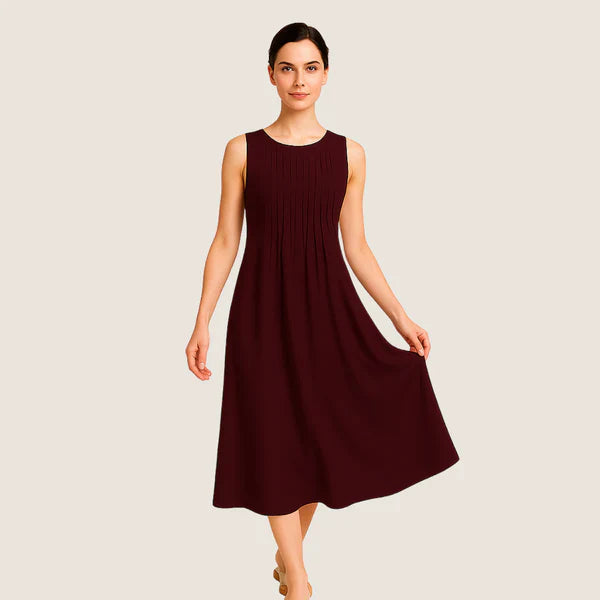 Oxel Wear Marije-Louise Midi Dress – Casual Elegance with Pleats and Pockets