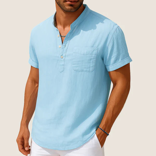 Oxel Wear Summer Shirt – Casual Stand Collar in Linen & Cotton