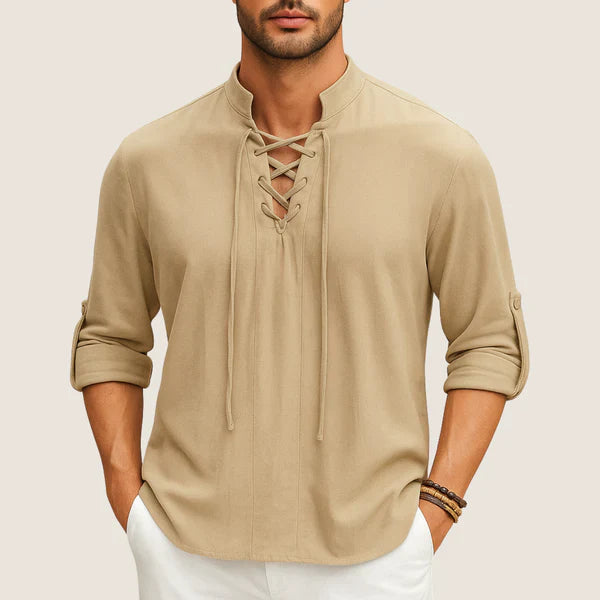 Oxel Wear Boho Linen Shirt – Casual Elegance with Lace-up Detail