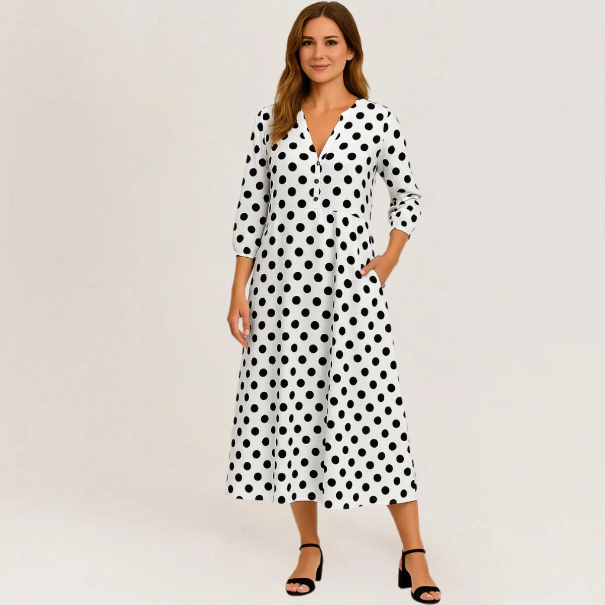 Ana Maria V-Neck Long Sleeve Dress