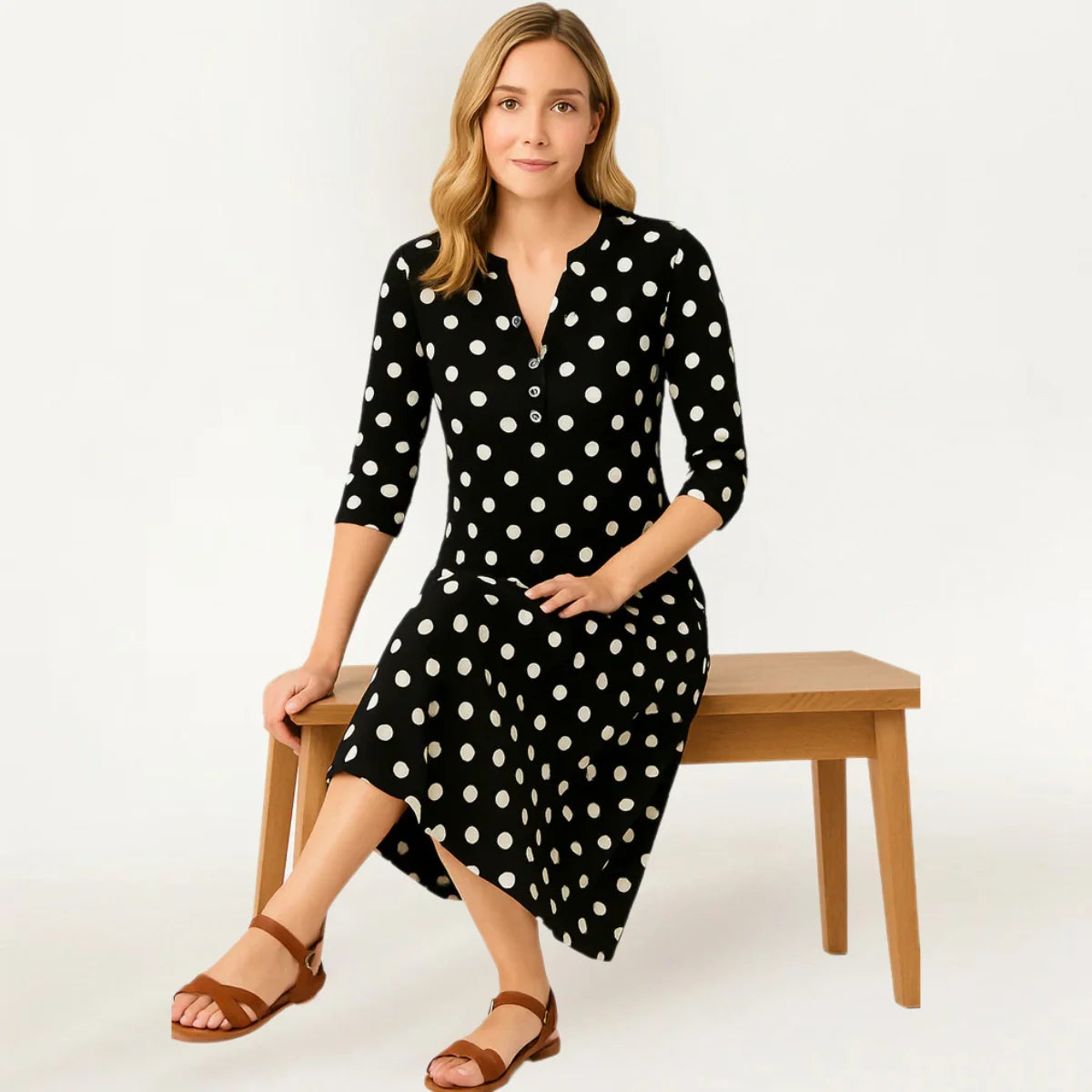 Ana Maria V-Neck Long Sleeve Dress