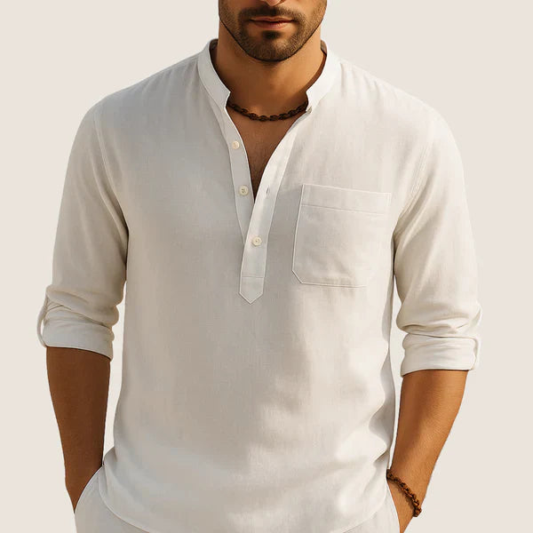 Oxel Wear Cotton Shirt – Casual Elegance with Stand Collar, Long Sleeves