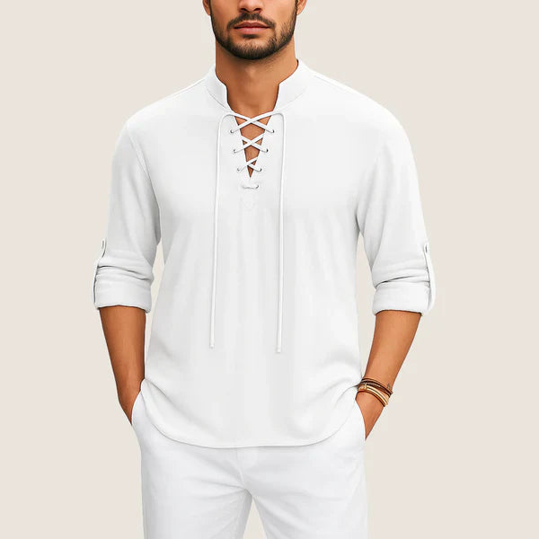 Oxel Wear Boho Linen Shirt – Casual Elegance with Lace-up Detail