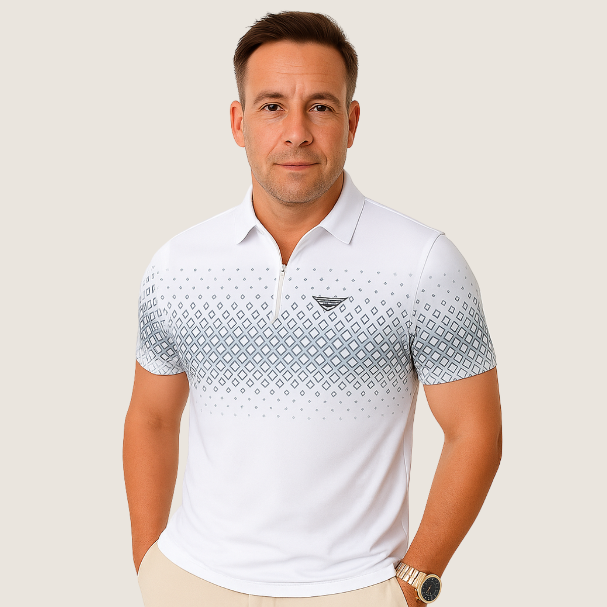 Monarch heren polo met geometrische print en rits – Elegant en comfortabel voor dagelijks gebruik