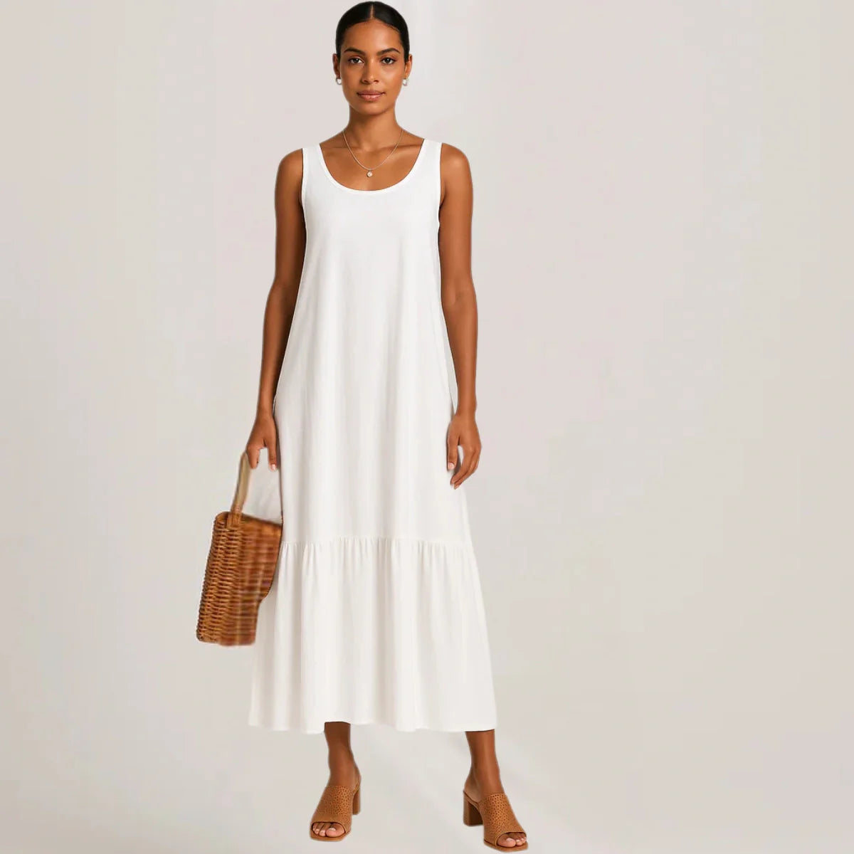 Sophia Maxi Dress – Sleeveless Linen-Cotton with Ruffle Hem