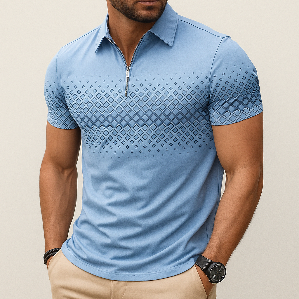 Oxel Wear – Men’s Polo with Geometric Print and Zip – Elegant & Comfortable for Everyday Wear