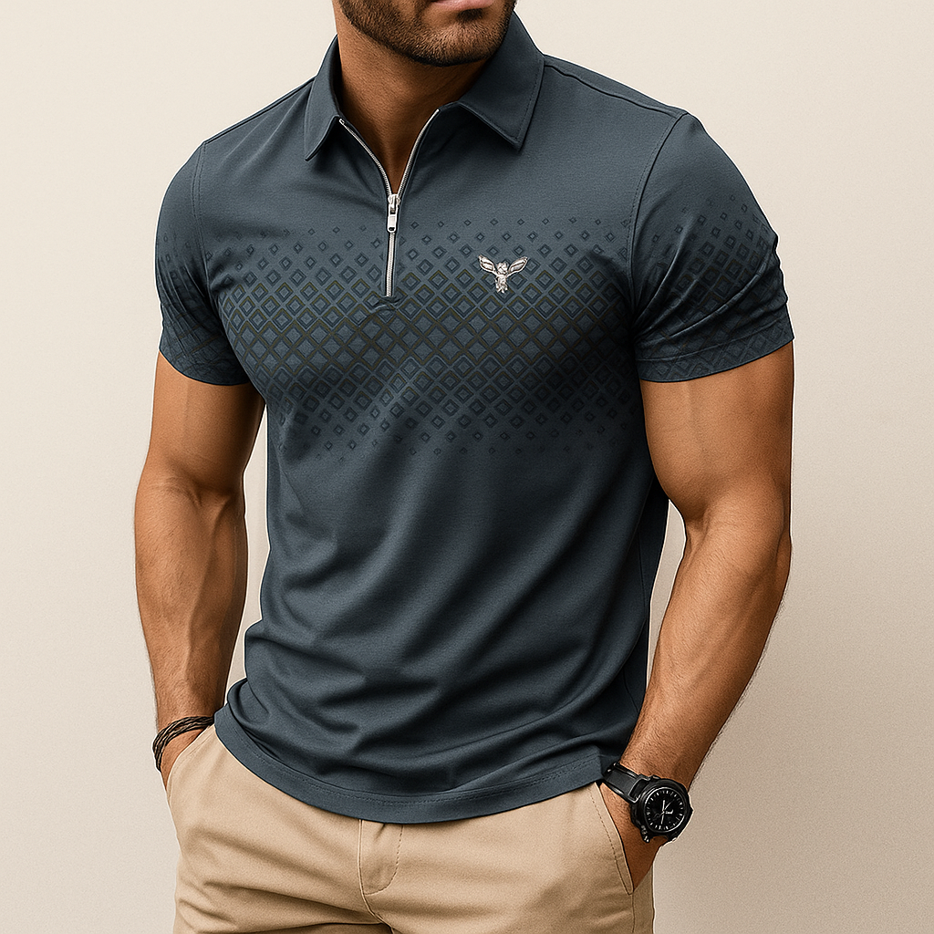 Monarch heren polo met geometrische print en rits – Elegant en comfortabel voor dagelijks gebruik