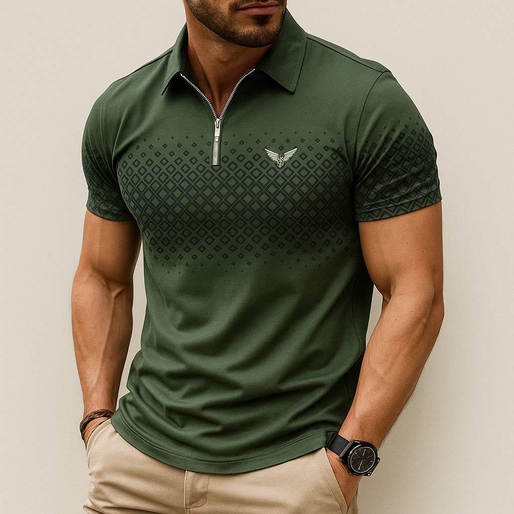 Oxel Wear – Men’s Polo with Geometric Print and Zip – Elegant & Comfortable for Everyday Wear