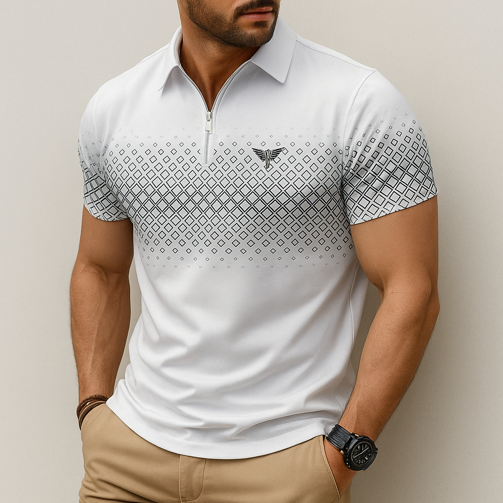 Monarch heren polo met geometrische print en rits – Elegant en comfortabel voor dagelijks gebruik
