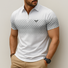 Monarch heren polo met geometrische print en rits – Elegant en comfortabel voor dagelijks gebruik