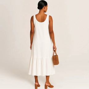 Sophia Maxi Dress – Sleeveless Linen-Cotton with Ruffle Hem