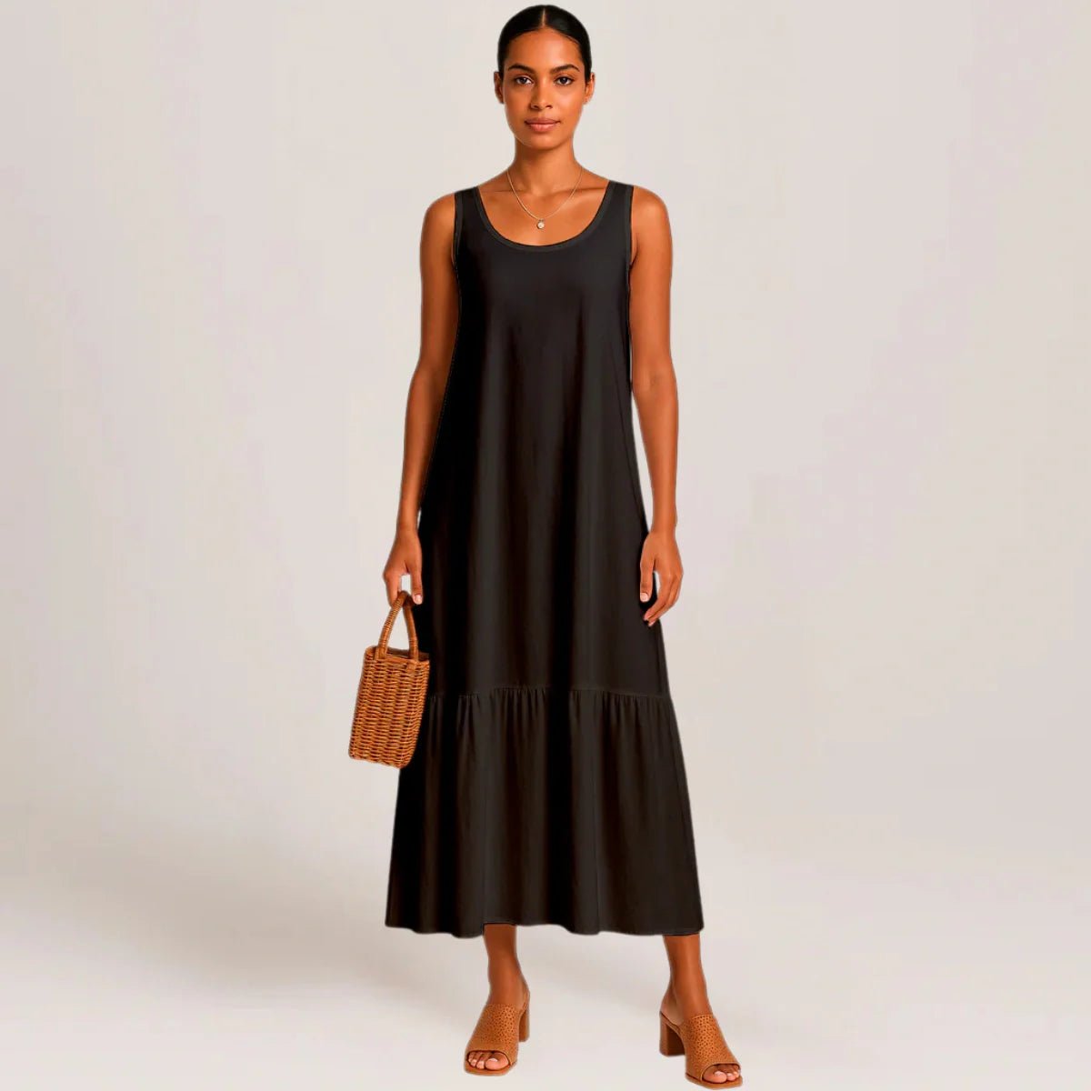Sophia Maxi Dress – Sleeveless Linen-Cotton with Ruffle Hem