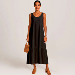 Sophia Maxi Dress – Sleeveless Linen-Cotton with Ruffle Hem
