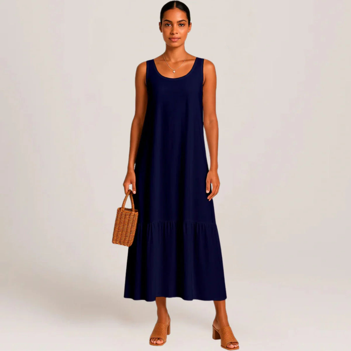 Sophia Maxi Dress – Sleeveless Linen-Cotton with Ruffle Hem