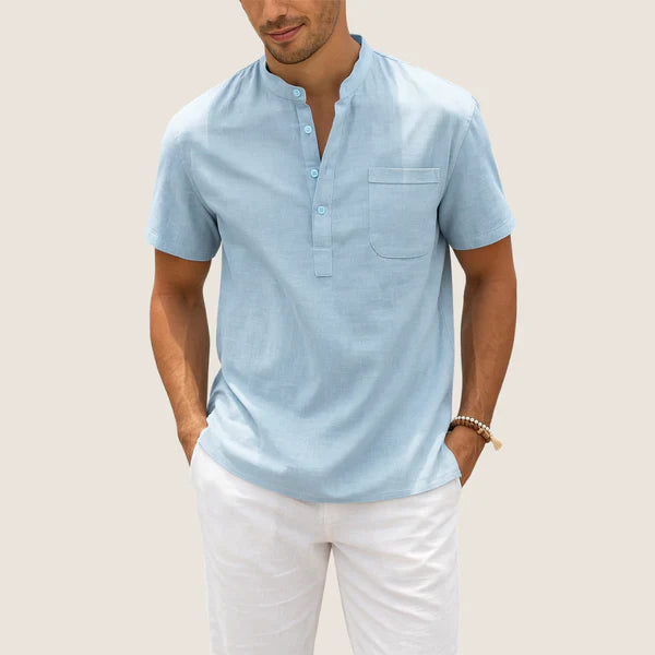Oxel Wear Linen & Cotton Shirt – Casual Henley Collar