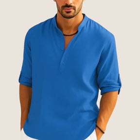 Oxel Wear Cotton Shirt – Casual Elegance with Stand Collar, Long Sleeves