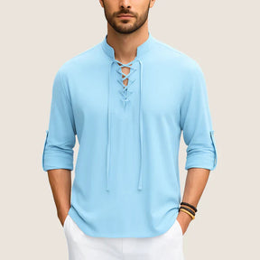 Oxel Wear Boho Linen Shirt – Casual Elegance with Lace-up Detail