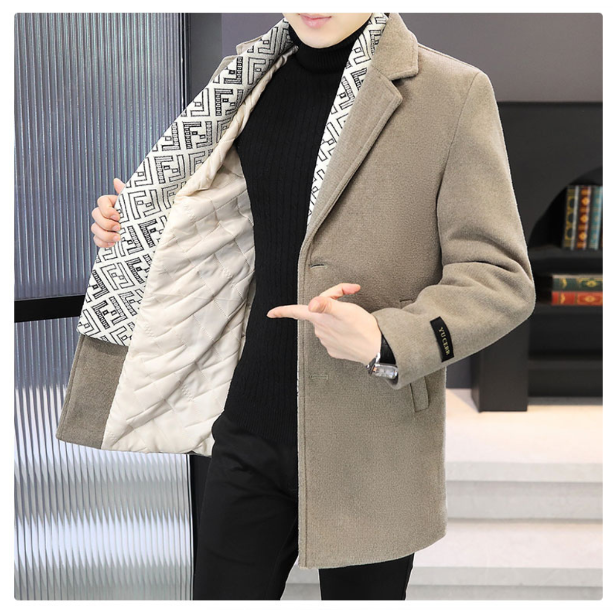 Oxel Wear - Men's Tweed Winter Jacket with Lapel, Lined with White Duck Down