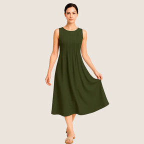 Oxel Wear Marije-Louise Midi Dress – Casual Elegance with Pleats and Pockets