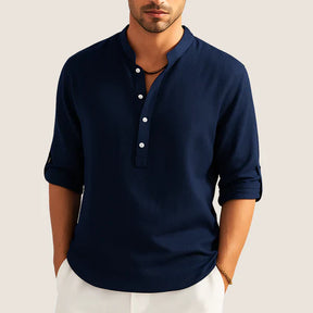 Oxel Wear Cotton Shirt – Casual Elegance with Stand Collar, Long Sleeves