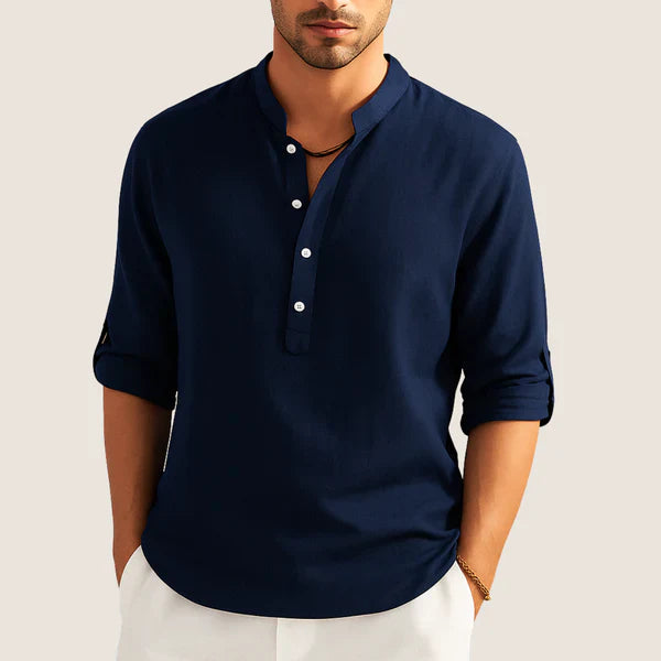 Oxel Wear Cotton Shirt – Casual Elegance with Stand Collar, Long Sleeves