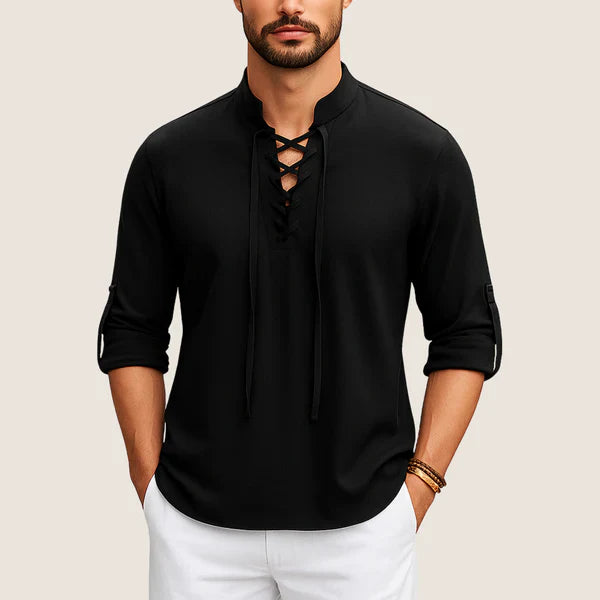 Monarch boho linnen overhemd – Casual elegantie met vetersluiting