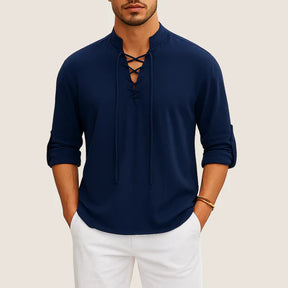 Oxel Wear Boho Linen Shirt – Casual Elegance with Lace-up Detail
