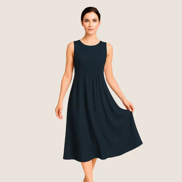 Monarch Marije-Louise midi-jurk – Casual elegantie met plooien en zakken
