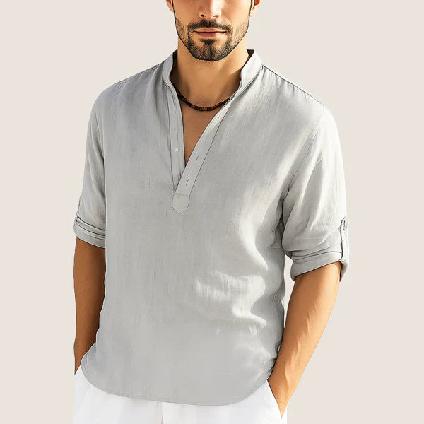 Oxel Wear Cotton Shirt – Casual Elegance with Stand Collar, Long Sleeves