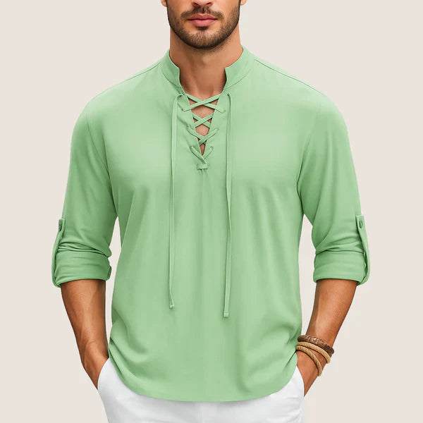 Oxel Wear Boho Linen Shirt – Casual Elegance with Lace-up Detail