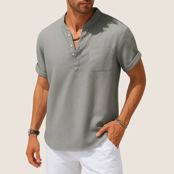 Oxel Wear Summer Shirt – Casual Stand Collar in Linen & Cotton