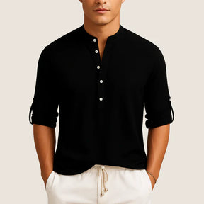 Oxel Wear Cotton Shirt – Casual Elegance with Stand Collar, Long Sleeves