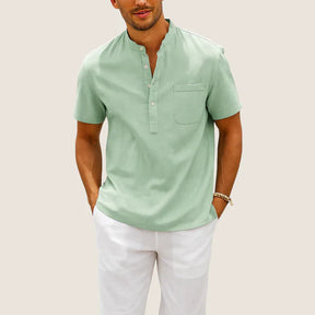 Oxel Wear Linen & Cotton Shirt – Casual Henley Collar