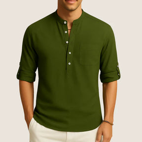 Oxel Wear Cotton Shirt – Casual Elegance with Stand Collar, Long Sleeves