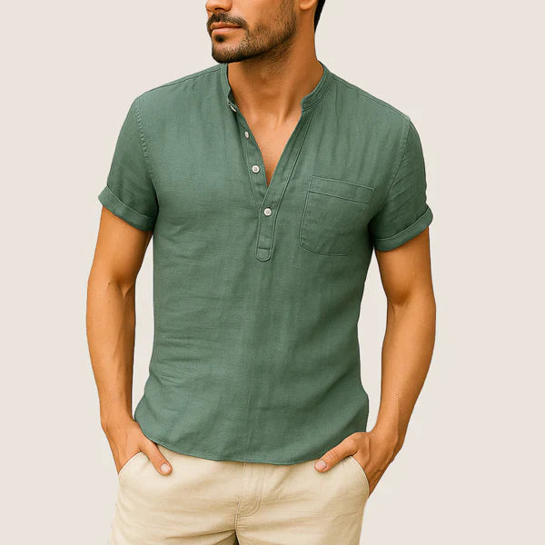 Oxel Wear Summer Shirt – Casual Stand Collar in Linen & Cotton