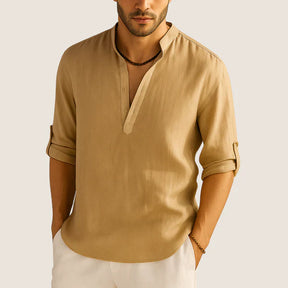Oxel Wear Cotton Shirt – Casual Elegance with Stand Collar, Long Sleeves