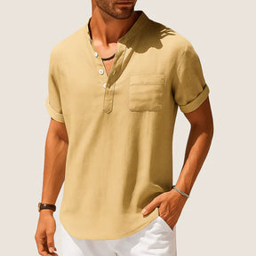 Oxel Wear Summer Shirt – Casual Stand Collar in Linen & Cotton