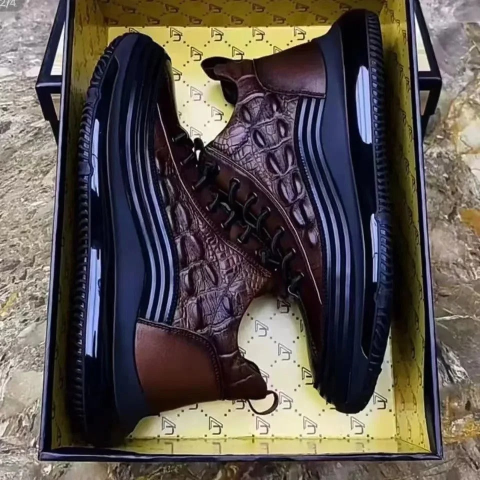 Oxel - Italian Crocodile Print Air Cushion Casual Shoes for Men